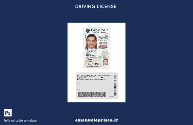 verified style modello presente stile verificato USA Oklahoma con patente di guida template